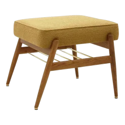 Repose-pieds en tissu bouclé moutarde et frêne foncé Fox - 366 Concept