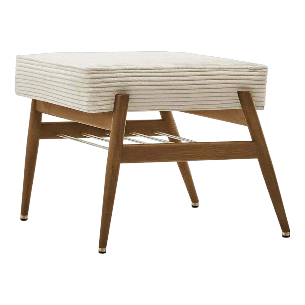 Repose-pieds en tissu cord crème et frêne foncé Fox - 366 Concept
