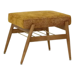Repose-pieds en tissu marbre moutarde et frêne foncé Fox - 366 Concept