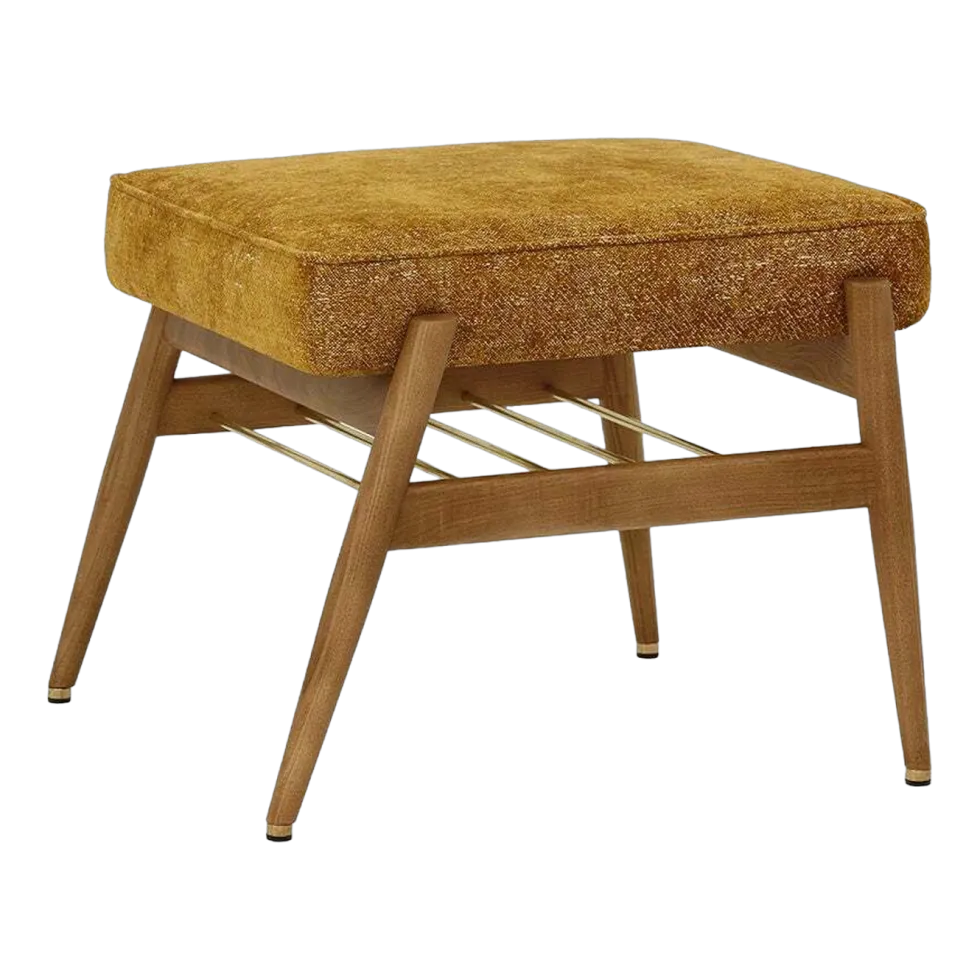 Repose-pieds en tissu marbre moutarde et frêne foncé Fox - 366 Concept