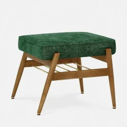 Repose-pieds en tissu marbre moutarde et frêne foncé Fox - 366 Concept