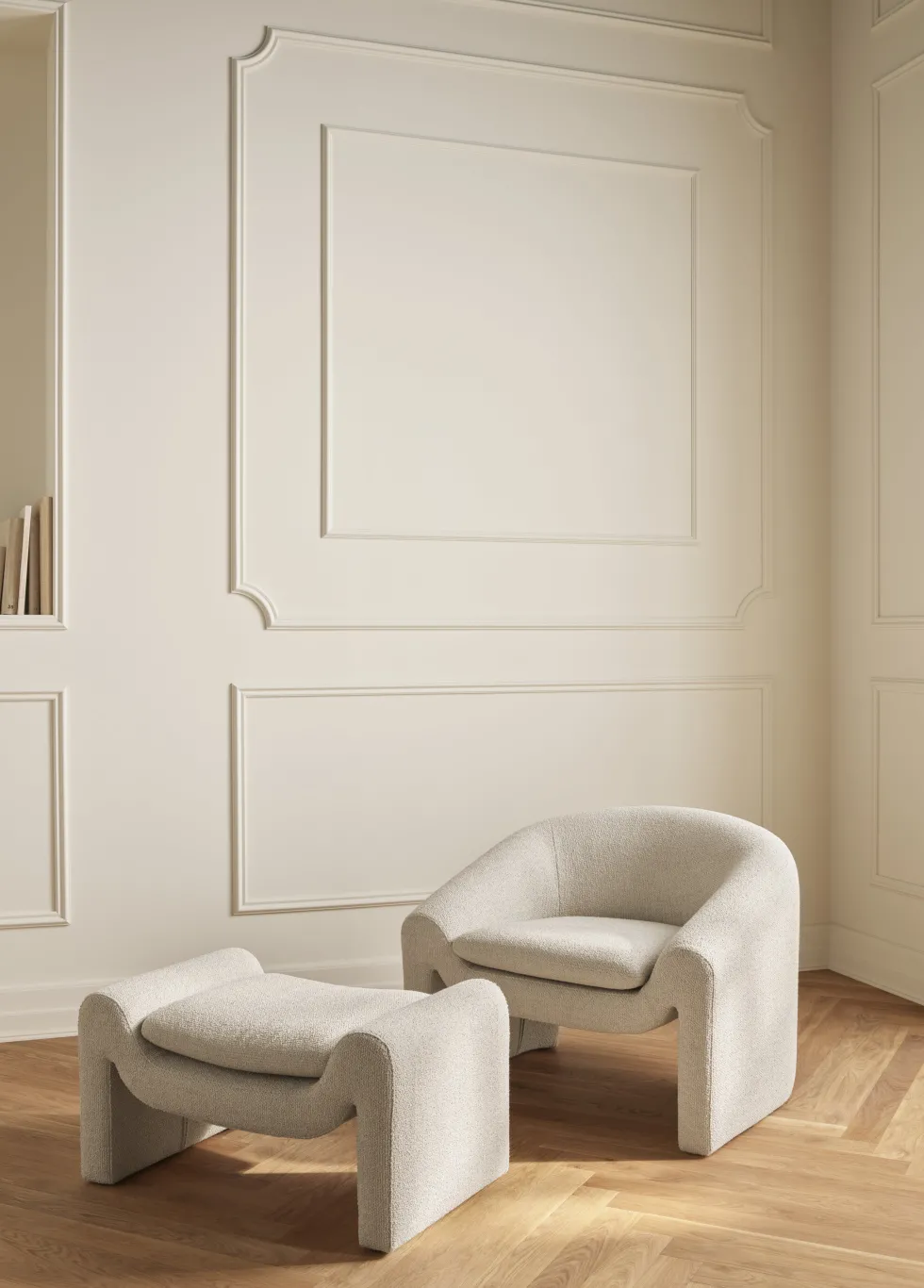 Repose-pieds en tissus monza bouclé beige Mielo - Bolia
