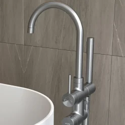 Robinet mitigeur bain-douche sur pied en laiton gun métal Corbeau - Kroos