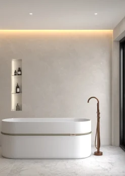 Robinet mitigeur bain-douche sur pied en laiton or rose brossé Corbeau - Kroos