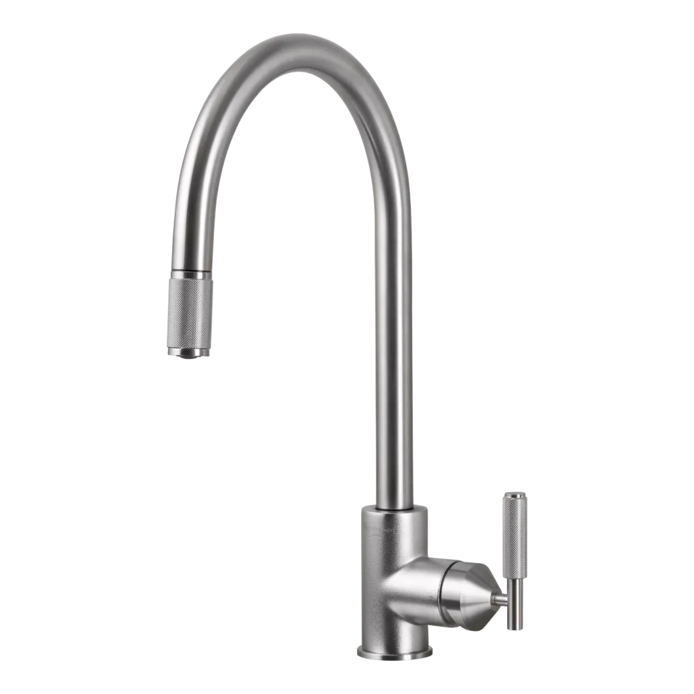 Robinet mitigeur de cuisine avec douchette en métal massif brut argent 37,2 x 25,3 cm - Buster+Punch