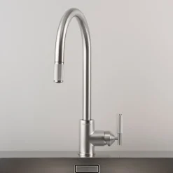 Robinet mitigeur de cuisine avec douchette en métal massif brut argent 37,2 x 25,3 cm - Buster+Punch
