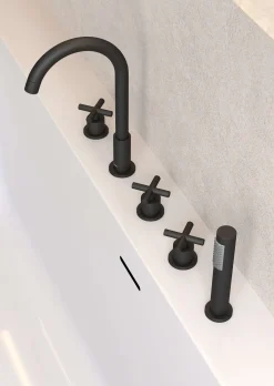 Robinet mélangeur bain-douche 5 trous sur plage en laiton noir Corbeau - Kroos