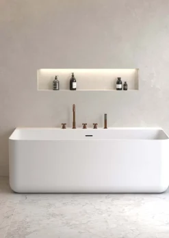 Robinet mélangeur bain-douche 5 trous sur plage en laiton or rose brossé Corbeau - Kroos