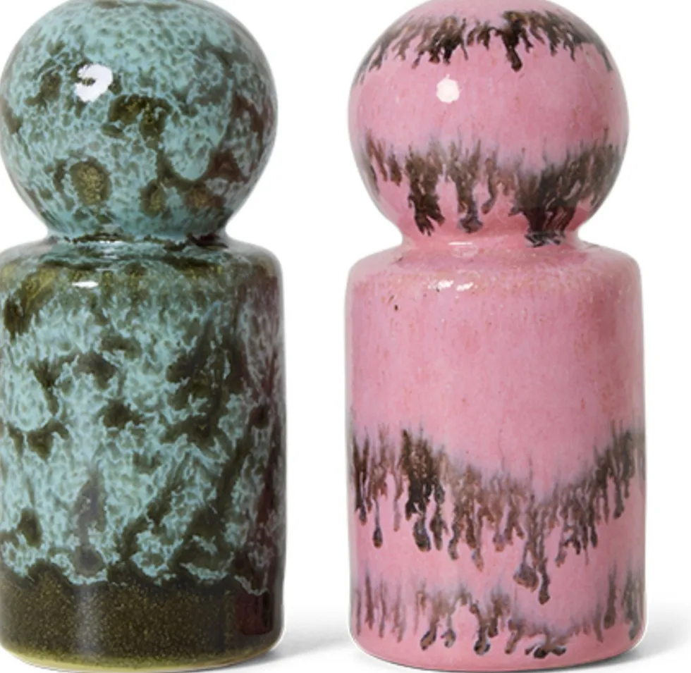 Salière et poivrier en céramique baroque 4,8x4,8x9,8cm Vaisselle 70's - HKLiving