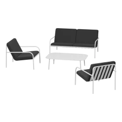 Salon de jardin 4 éléments en acier blanc et assise graphite - Metallbude