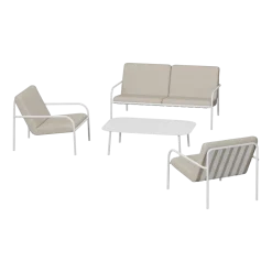 Salon de jardin 4 éléments en acier blanc et assise sable - Metallbude