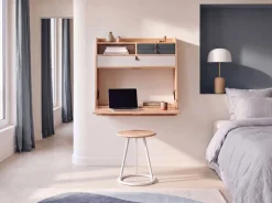 Secrétaire mural en chêne gris ardoise et gris clair 80 x 32 x 72 cm Gaston - Hartô