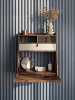 Secrétaire mural en chêne teinté gris ardoise et gris clair 60 x 32 x 72 cm Gaston - Hartô