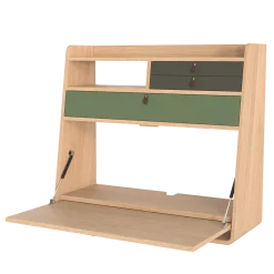 Secrétaire mural en chêne vert cendré et sauge 80 x 32 x 72 cm Gaston - Hartô