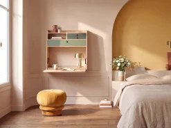 Secrétaire mural en chêne vert cendré et sauge 80 x 32 x 72 cm Gaston - Hartô
