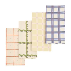 2 serviettes de table en popeline de coton bio à carreaux jaune et rose 45 x 45 cm - Nobodinoz