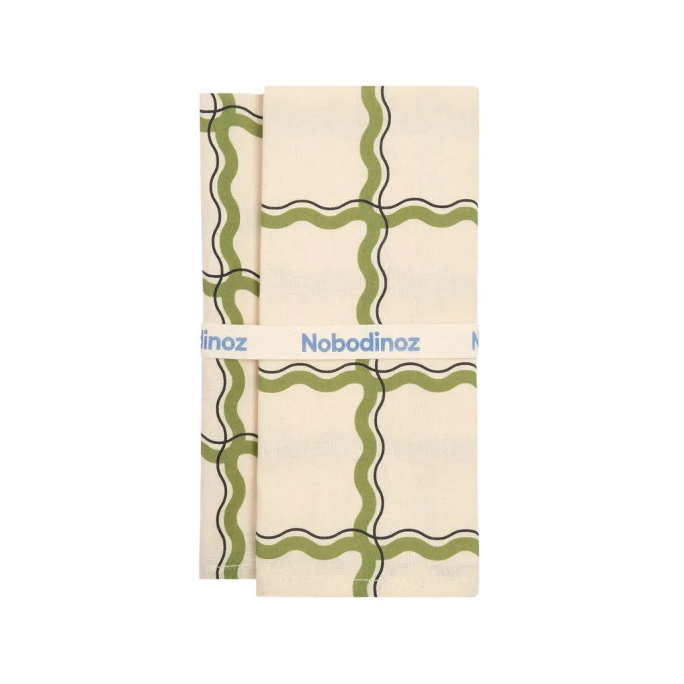 2 serviettes de table en popeline de coton bio à carreaux vert et bleu 45 x 45 cm - Nobodinoz