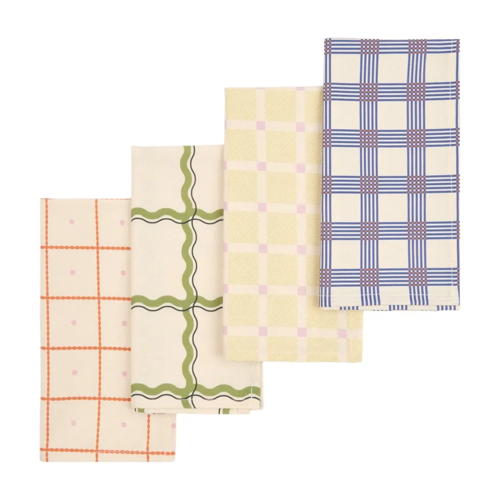 2 serviettes de table en popeline de coton bio à carreaux vert et bleu 45 x 45 cm - Nobodinoz