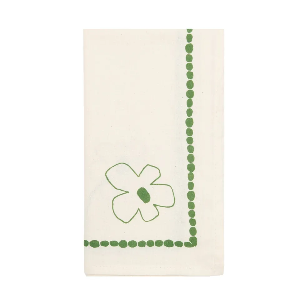 2 serviettes de table en popeline de coton bio à fleurs vert 45 x 45 cm - Nobodinoz