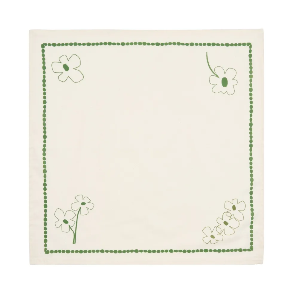 2 serviettes de table en popeline de coton bio à fleurs vert 45 x 45 cm - Nobodinoz
