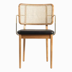Set de 2 chaises avec accoudoirs en chêne naturel et cuir noir Cannage - RED Edition