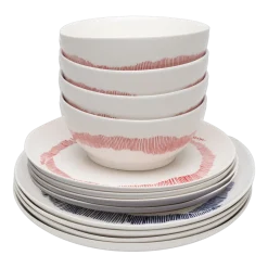 Set de vaisselle 12 pièces en grès blanche rayures roses Feast - Serax