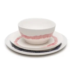 Set de vaisselle 12 pièces en grès blanche rayures roses Feast - Serax