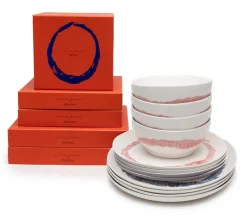 Set de vaisselle 12 pièces en grès blanche rayures roses Feast - Serax
