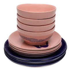 Set de vaisselle 12 pièces en grès bleu et rose Feast - Serax