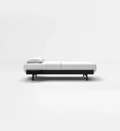 Sommier avec lattes en acier noir avec table de chevet 90cm - Moebe