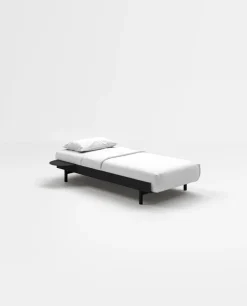 Sommier avec lattes en acier noir avec table de chevet 90cm - Moebe