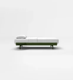 Sommier avec lattes en acier vert sapin avec table de chevet 90cm - Moebe