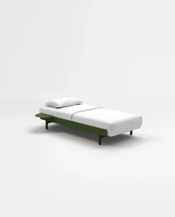 Sommier avec lattes en acier vert sapin avec table de chevet 90cm - Moebe