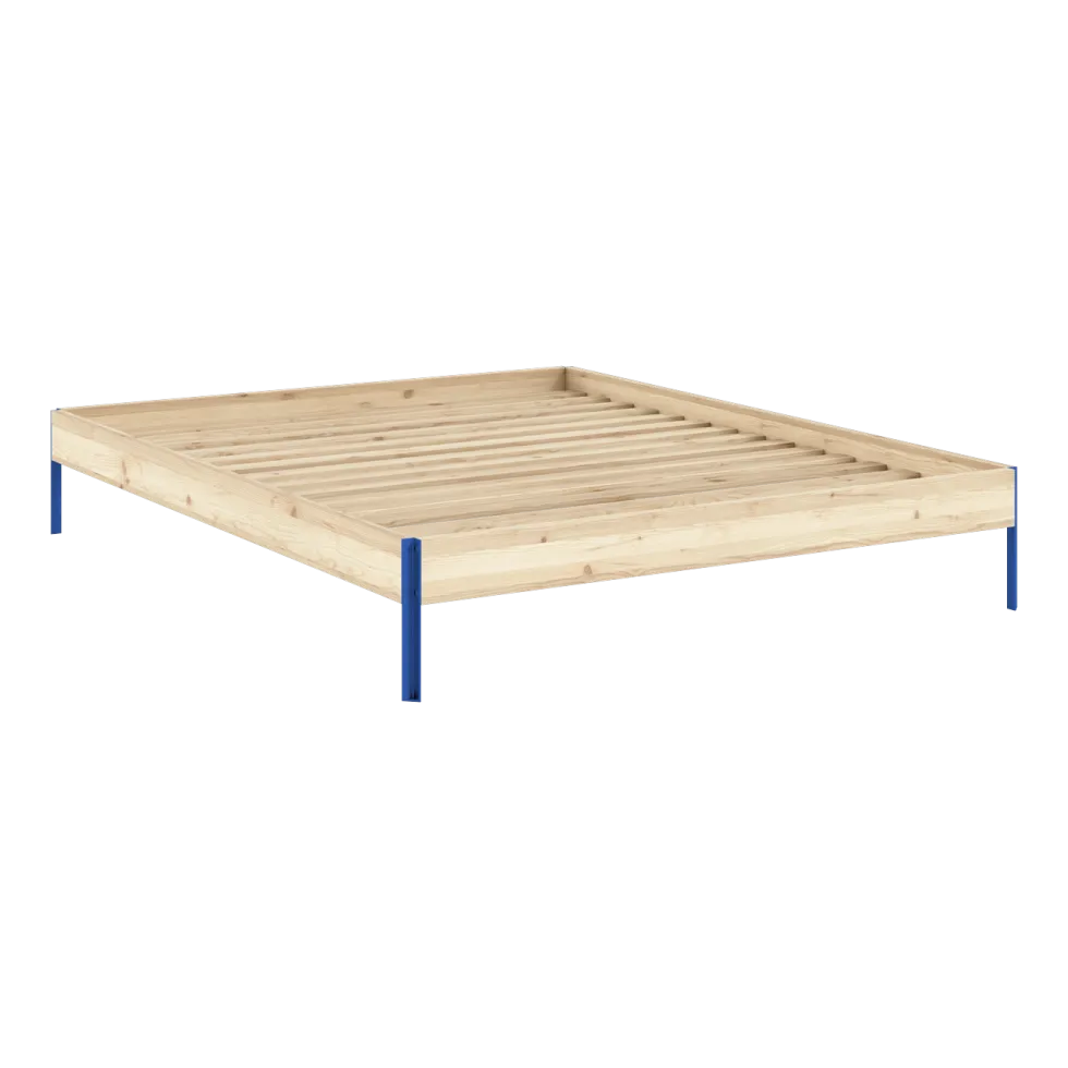 Sommier en acier vivid blue et pin raw 160x200cm Core - Karup Design