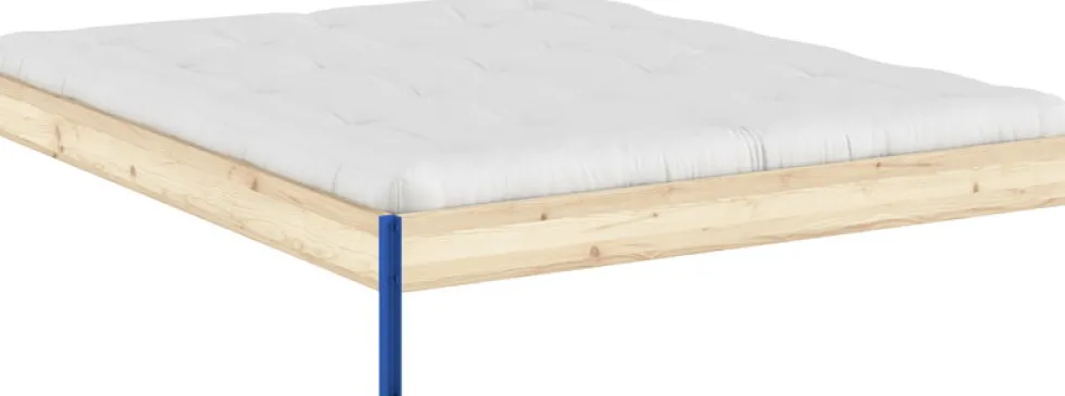 Sommier en acier vivid blue et pin raw 160x200cm Core - Karup Design