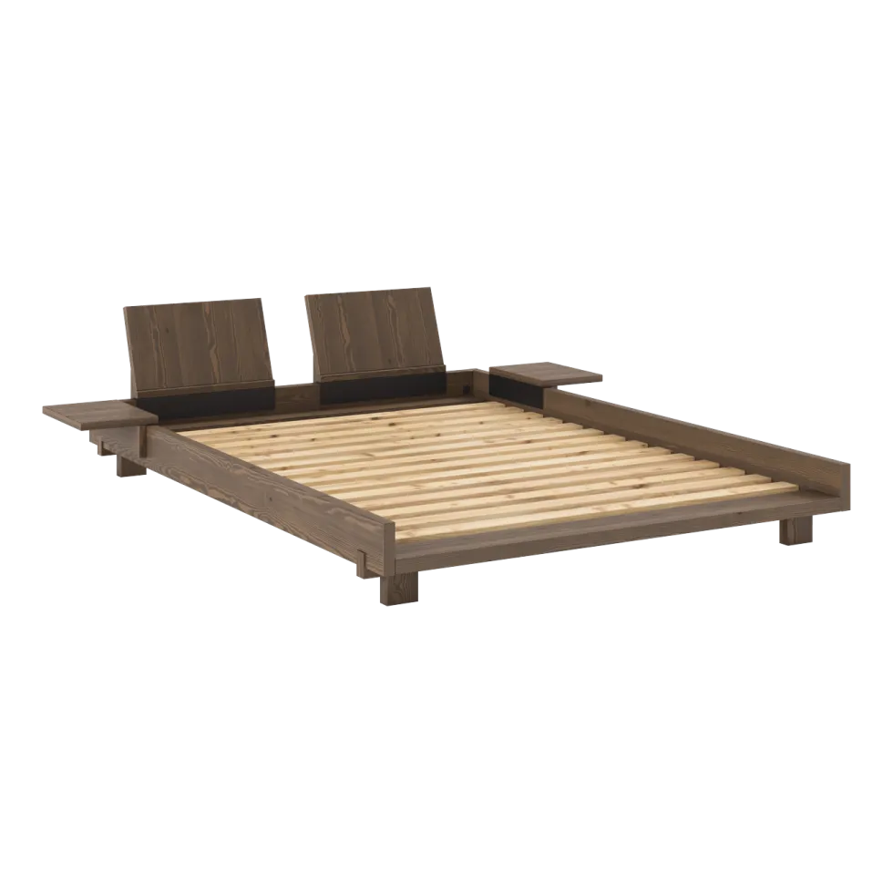 Sommier en bois carob brown avec 2 dossiers et tables d'appoints 140x200cm Social bed - Karup Design