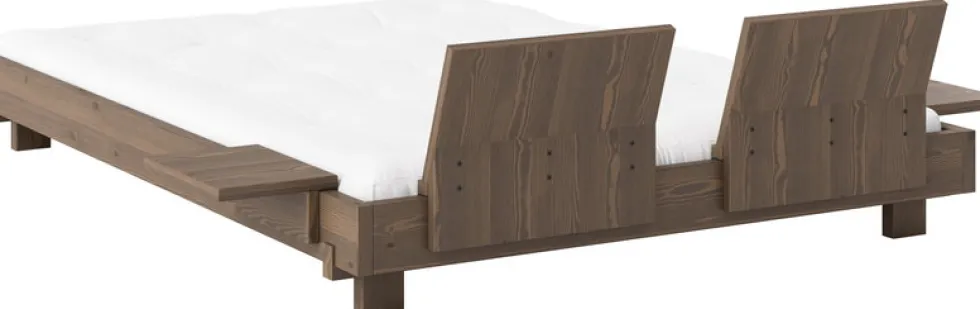 Sommier en bois carob brown avec 2 dossiers et tables d'appoints 140x200cm Social bed - Karup Design