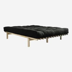 Sommier en bois naturel et matelas Double Latex noir 180x200 Pace - Karup Design