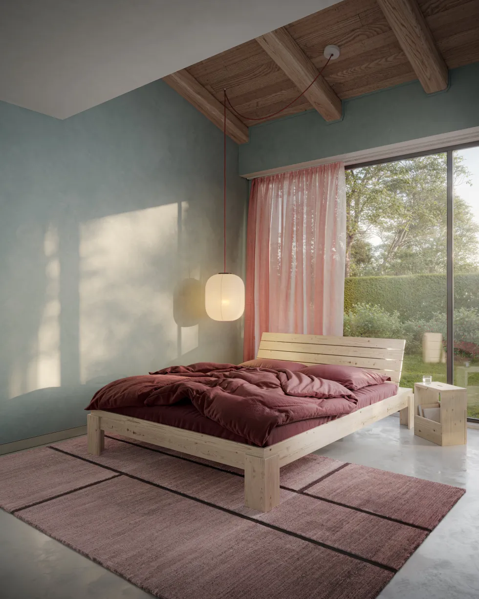 Sommier et tête de lit avec rangement en pin naturel 160x200cm Layers - Karup Design