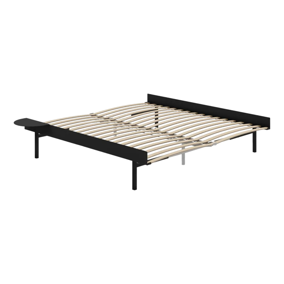 Sommier extensible en acier noir avec lattes 180cm et table de chevet - Moebe