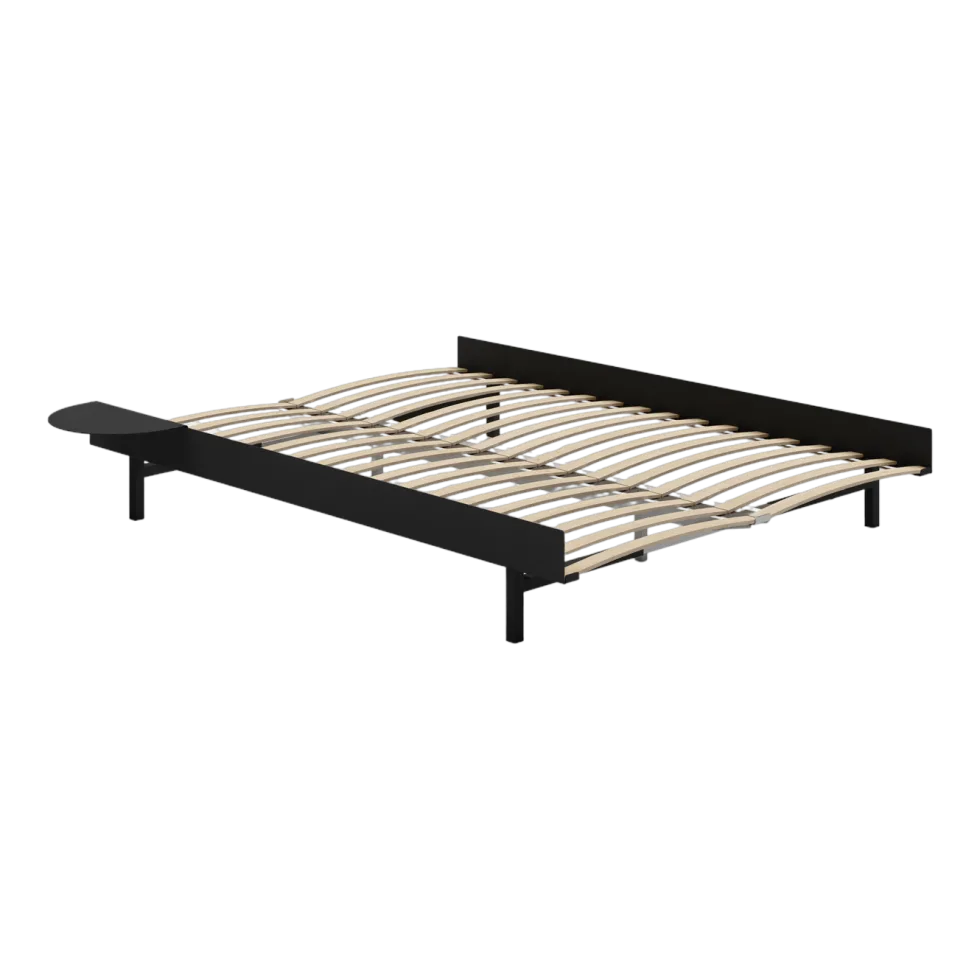 Sommier extensible en acier noir avec lattes 140cm et table de chevet - Moebe