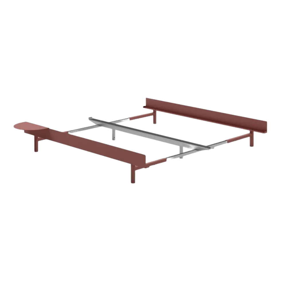 Sommier extensible en acier rose sans lattes 90-180cm et table de chevet - Moebe