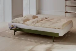 Sommier extensible en acier sable avec lattes 180cm et table de chevet - Moebe