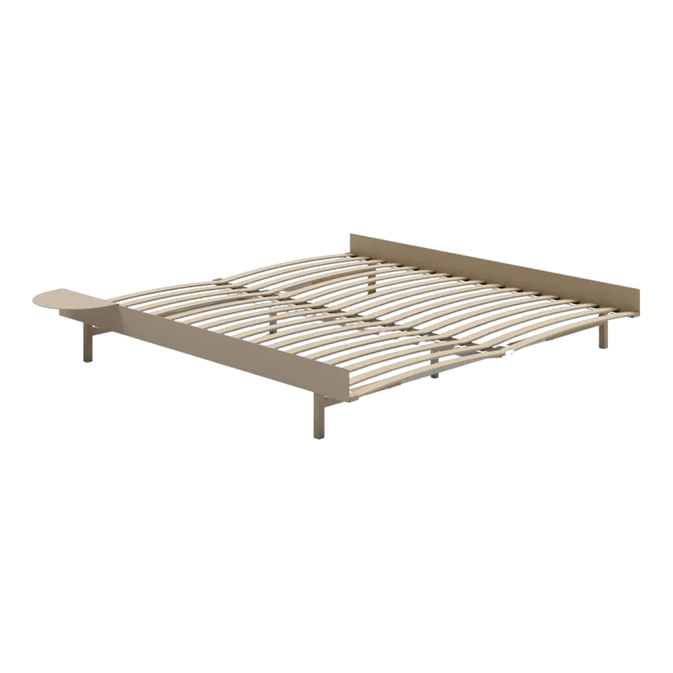 Sommier extensible en acier sable avec lattes 180cm et table de chevet - Moebe