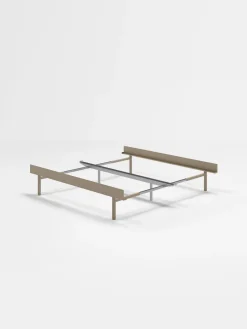 Sommier extensible en acier sable avec lattes 180cm et table de chevet - Moebe
