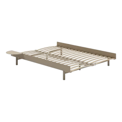 Sommier extensible en acier sable avec lattes 140cm et table de chevet - Moebe