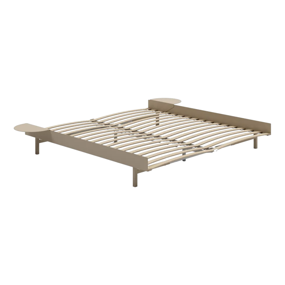 Sommier extensible en acier sable avec lattes 180cm et tables de chevet - Moebe