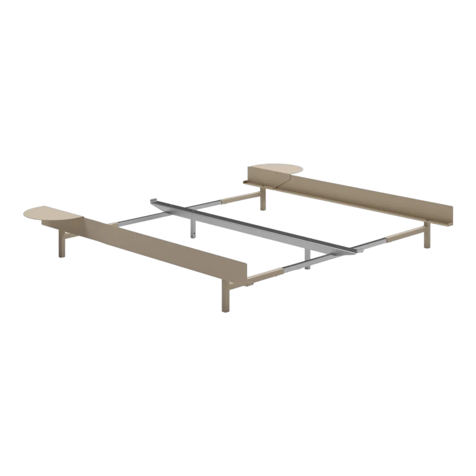 Sommier extensible en acier sable sans lattes 90-180cm et tables de chevet - Moebe