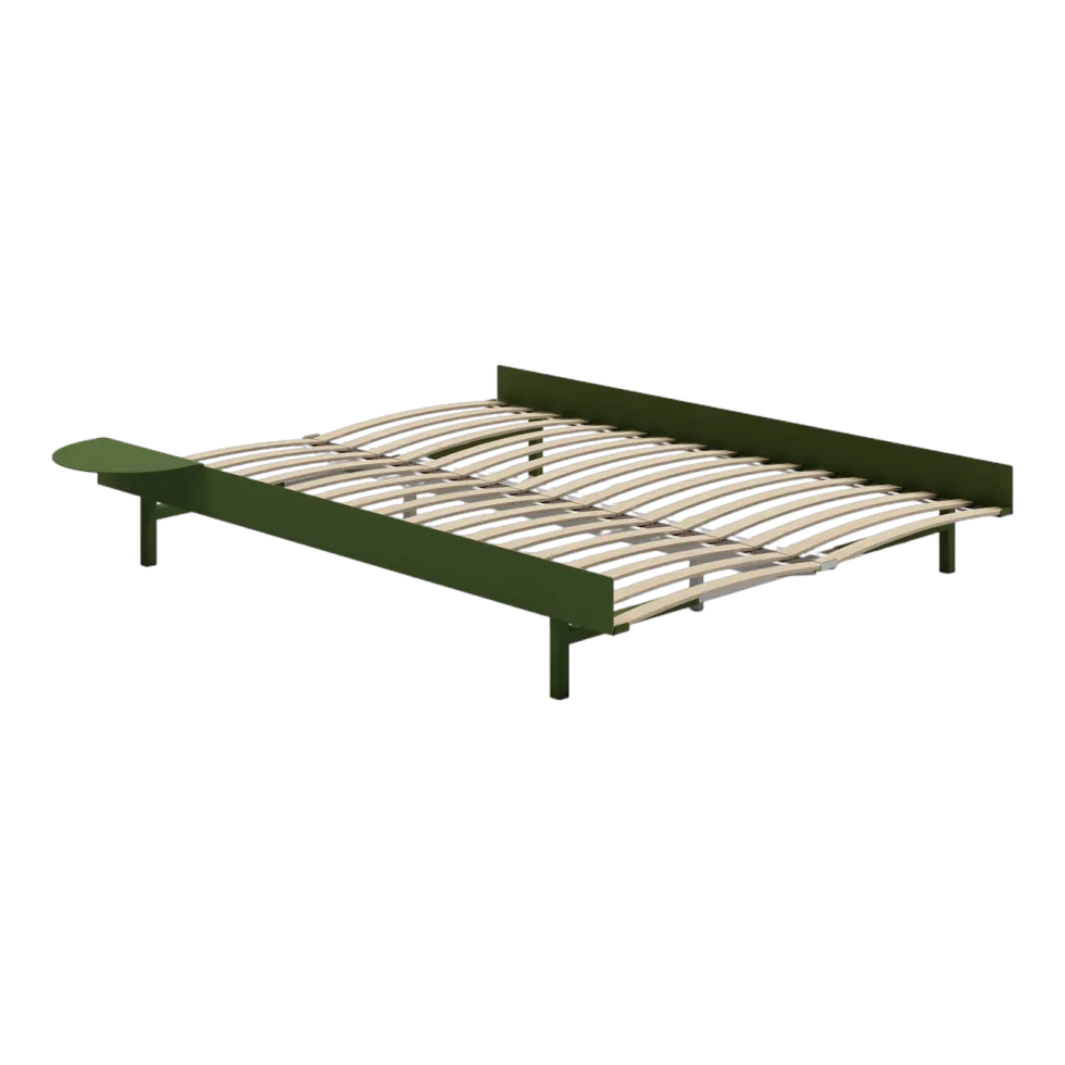 Sommier extensible en acier vert sapin avec lattes 140cm et table de chevet - Moebe