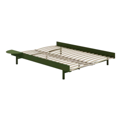 Sommier extensible en acier vert sapin avec lattes 140cm et table de chevet - Moebe